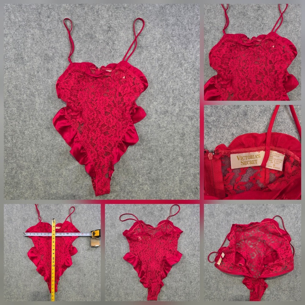 VTG‎ Victoria's Secret Gold Label Teddy Womens Small Red Lace Lingerie One Piece